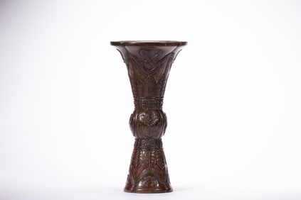 Agarwood Carved Bat Pattern Vase