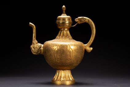 Gilt Bronze Carved Buddha Pattern Pot