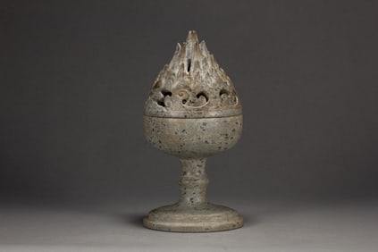Grey Stone Carved Cloud Pattern Incense Burner