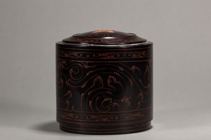 Lacquerware Carved Cloud Pattern Lid Box