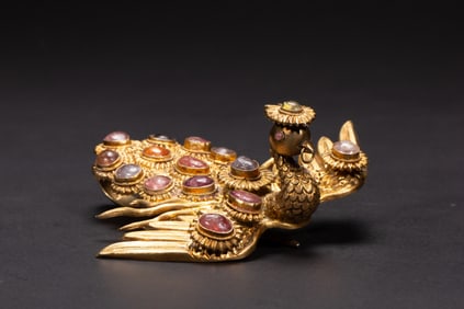 Gilt Bronze Inlaid Gem Stone Carved Phoenix Shape Ornament