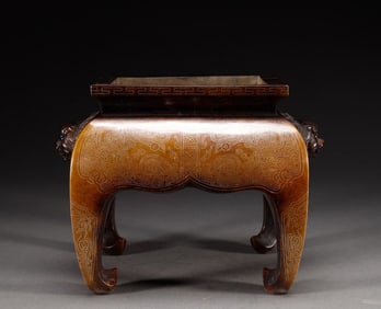 Bronze Inlaid Silver Carved Beast Face Pattern Double Ears Incense Burner