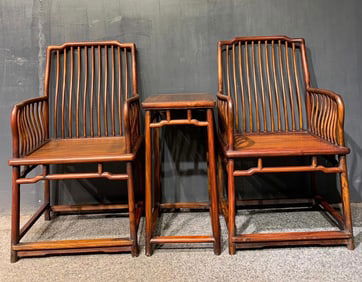 Group of Three Huanghuali Wood Chair and Table