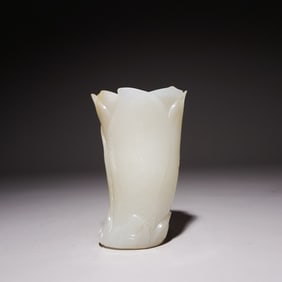 Jade Carved GuanYin Pattern Flower Shape Cup