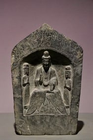 Grey Stone Carved Infinite Life Buddha Pattern Buddha Niche