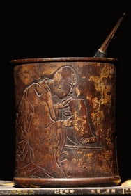 Bamboo Carved Character Story Pattern Brush Pot