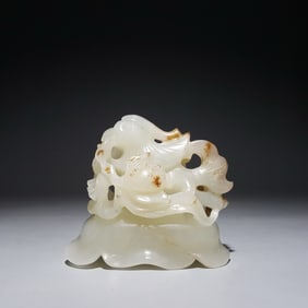 Jade Carved Bird and Lotus Flower Shape Ornament