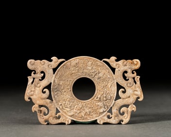 Jade Carved Chi Dragon Pattern Bi
