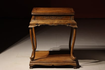 Huanghuali Wood Carved Flower Pattern Square Table