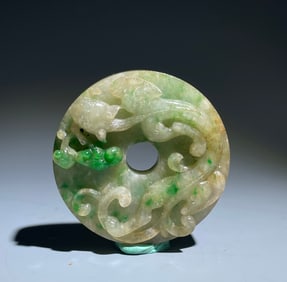 Jadeite Carved Chi Dragon Bi