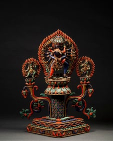 Silver Inlaid Gem Stone Buddha Figure