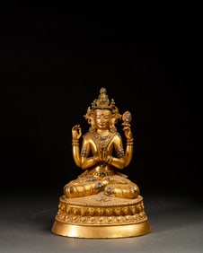 Gilt Bronze Four Armed GuanYin Figure