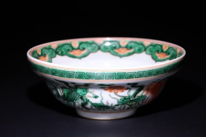 Wucai Fish and Lotus Flower Pattern Porcelain Bowl