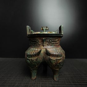 Chinese Bronze Carved Beast Face Pattern Ding