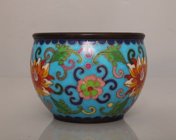 Bronze Cloisonne Carved Flower Pattern Pot