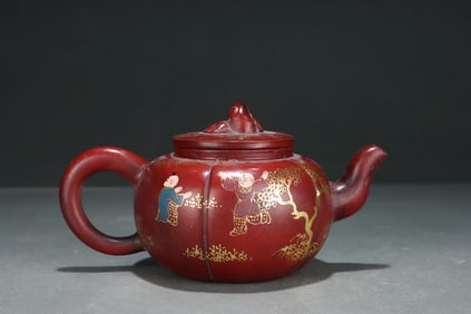 Purple Clay Gold Drawing Playing Children Pattern Teapot