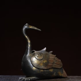 Bronze Sprinkling Gold Carved Crane Shape Incense Burner
