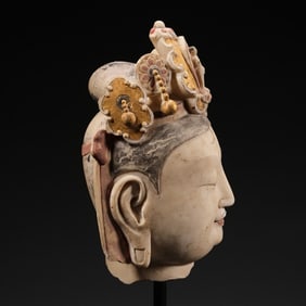 White Stone Colour Painted Buddha Head Figure