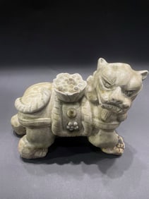 Yue Ware Carved Lion Shape Porcelain Ornament