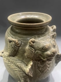 Yue Ware Carved Beast Shape Porcelain Pot