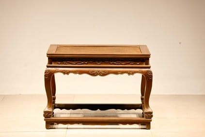 Huanghuali Wood Carved Flower and Dragon Pattern Table