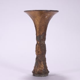 Gilt Bronze Carved Beast Face Pattern Zun