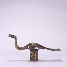 Bronze Gold and Silver Inlaid Carved Beast Face Pattern Snake Shape Ornament