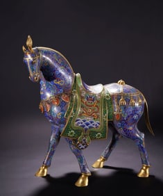 Bronze Cloisonne Carved Flower and Dragon Pattern Horse Shape Figure