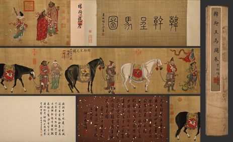 Chinese Drawing Character and Horse Hand Scroll,Han Gan Mark