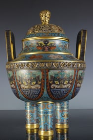 Bronze Cloisonne Carved Beast Face Pattern Incense Burner