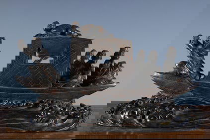 Red Sandalwood Carved Boat and Character Shape Ornament