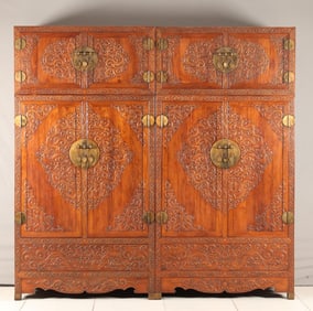Huanghuali Wood Carved Flower and Dragon Pattern Cabinet