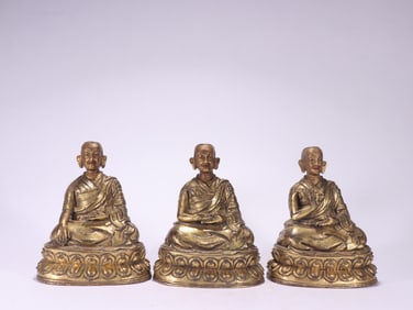 Group of Three Gilt Bronze Guru Figure