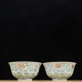 Pair of Doucai Flower Pattern Porcelain Bowl