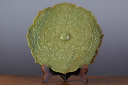 Jade Carved Flower and Phoenix Pattern Mirror