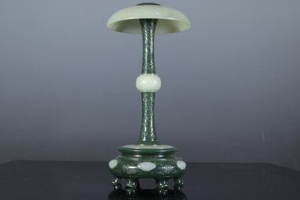 Jasper Jade Inlaid Jade Carved Flower Pattern Candlestick