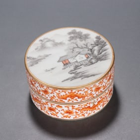 Ink Colored Landscape Pattern Porcelain Lid Box