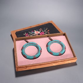 Pair of Agarwood Inlaid Turquoise Bangle