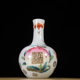 Famille Rose Peach and Shou Pattern Porcelain Vase