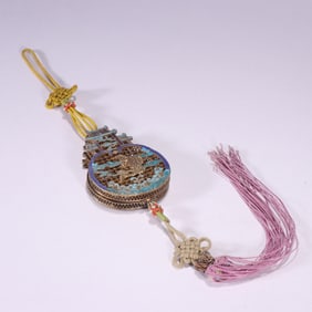 Gilt Silver Blue Enameled Carved Fish Pattern Sachet