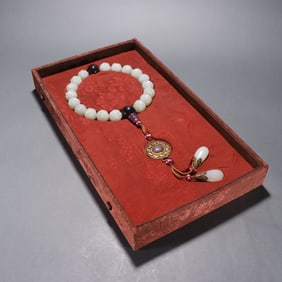 Jade Carved Lotus Flower Shape Bead Bracelet