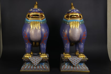 Pair of Bronze Cloisonne Carved Beast Shape Figure
