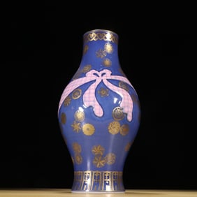 Bright Blue Glazed Gold Drawing Flower Pattern Porcelain Vase