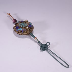 Gilt Silver Inlaid Blue Enameled Carved Fish Pattern Sachet