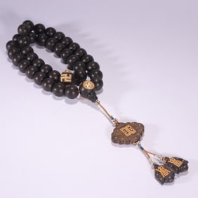 Red Sandalwood Inlaid Gilt Bronze Carved Flower Pattern Bead Bracelet