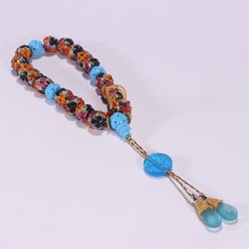 Gem Stone Carved Flower Pattern Bead Bracelet