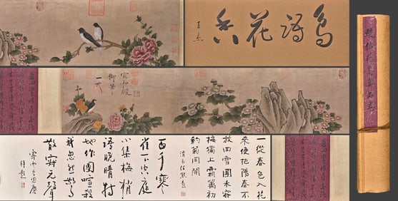 Chinese Drawing Flower and Bird Hand Scroll,Song Huizong Mark