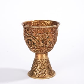 Gilt Silver Carved Cloud and Dragon Pattern High Foot Cup