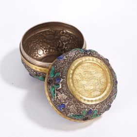 Silver Inlaid Turquoise and Lapis Carved Flower Pattern Lid Box