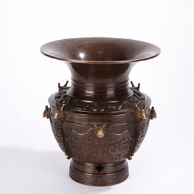 Bronze Carved Beast Face Pattern Zun